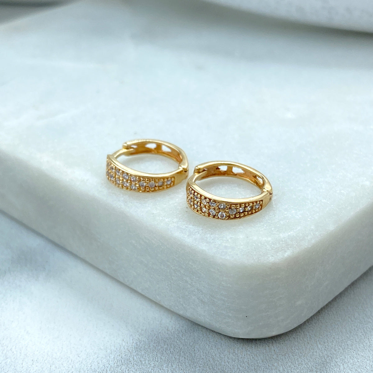 14k Solid Gold Huggie Earrings featuring Cubic Zirconia, 14k Solid Yellow Gold Classic CZ Huggie Earrings