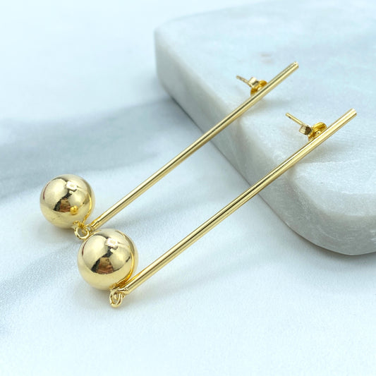 18K Gold Filled Stick & Drop Earrings, Gold Ball Dangle Earrings, Stick and Ball Drop Earrings, Wholesale Jewelry