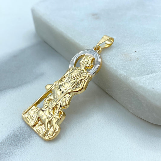 18K Gold Filled Two Tone Saint Lazarus Pendant Charm, Patron Pendant Lazarus, San Lazaro, Saint Lazarus Pendant Charms, Wholesale Jewelry