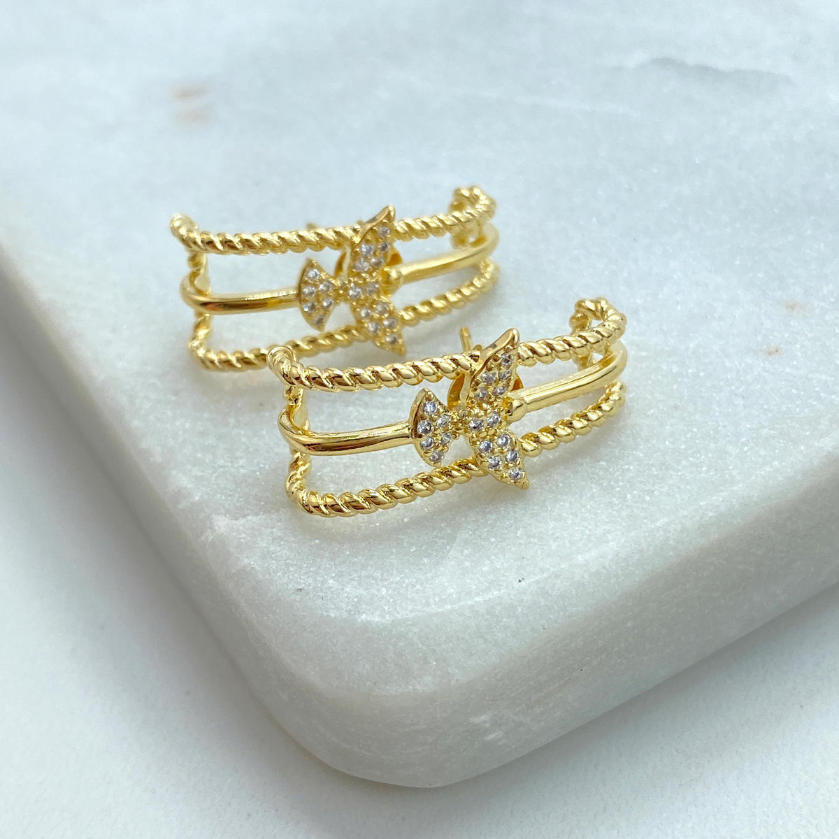 18k Gold Field Twisted Lines with Dove featuring Micro Cubic Zirconia Earrings, Bird Stud Earrings, Trendy Jewelry, Wholesale Jewelry