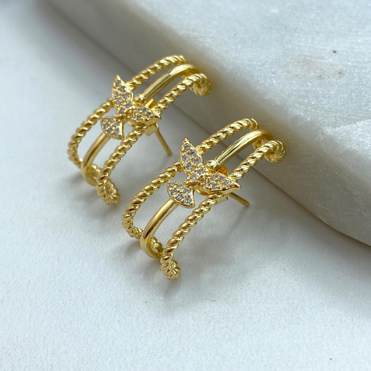 18k Gold Field Twisted Lines with Dove featuring Micro Cubic Zirconia Earrings, Bird Stud Earrings, Trendy Jewelry, Wholesale Jewelry