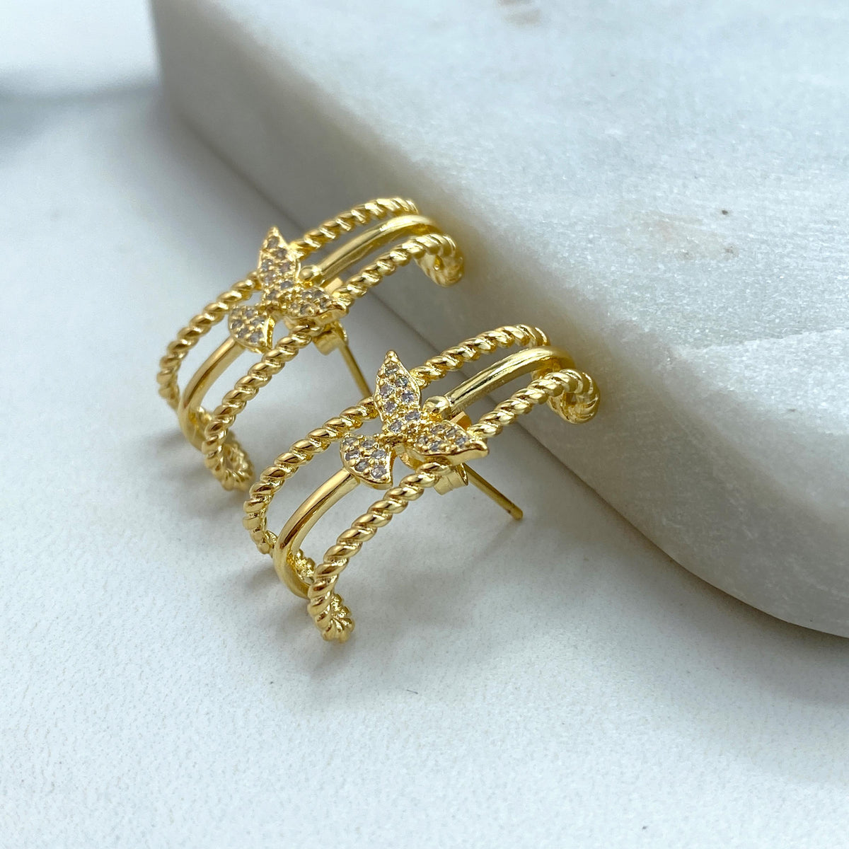 18k Gold Field Twisted Lines with Dove featuring Micro Cubic Zirconia Earrings, Bird Stud Earrings, Trendy Jewelry, Wholesale Jewelry