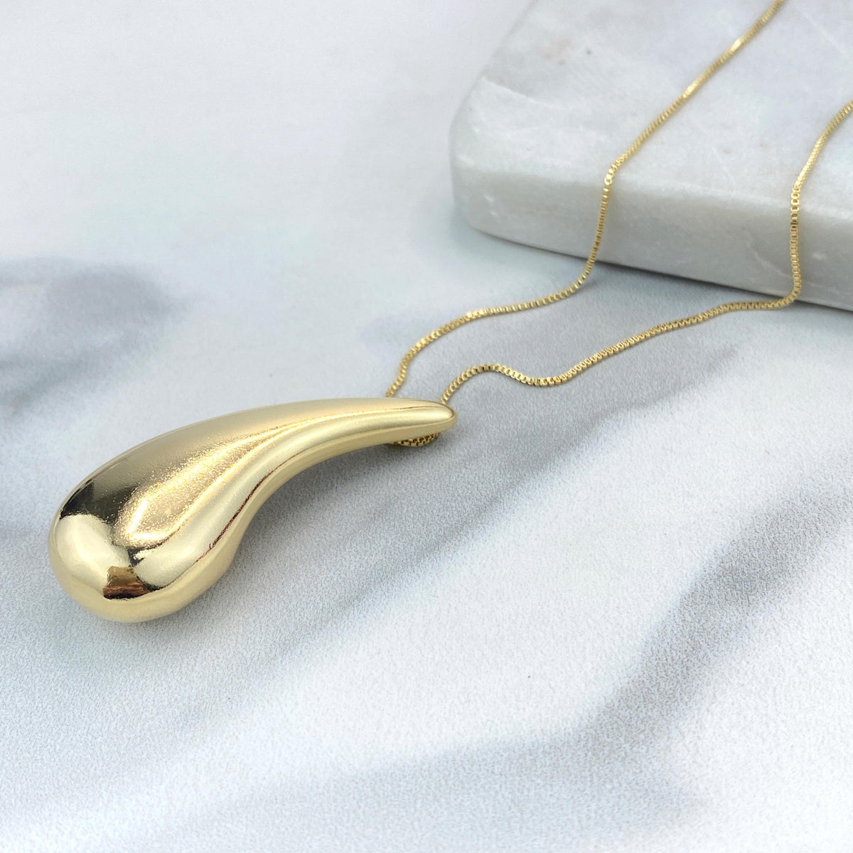 18k Gold Filled 49mm Teardrop Charm Necklace, with 18 Inches Box Chain, Chunky Drop Shape Necklace, Wholesale Jewelry