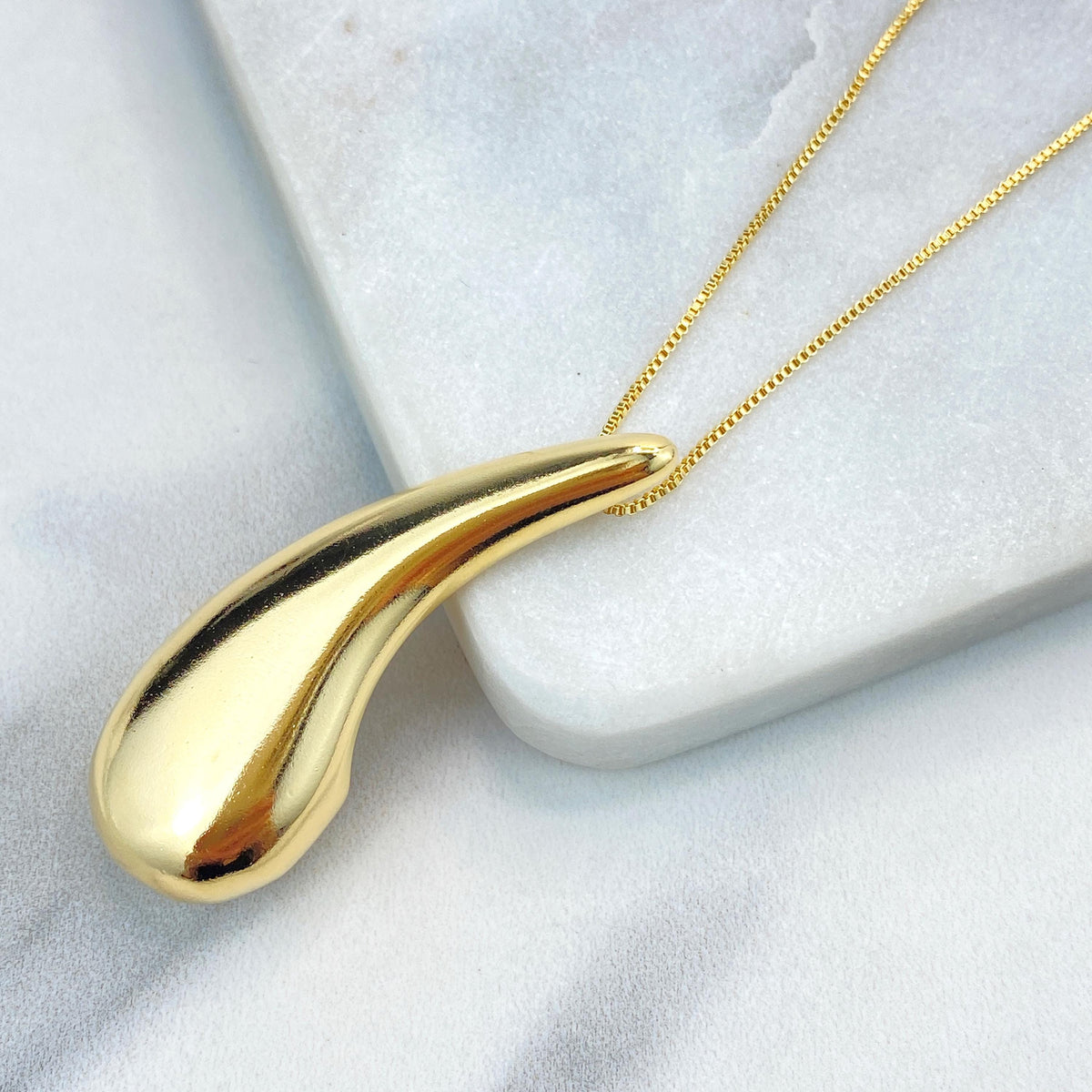 18k Gold Filled 49mm Teardrop Charm Necklace, with 18 Inches Box Chain, Chunky Drop Shape Necklace, Wholesale Jewelry