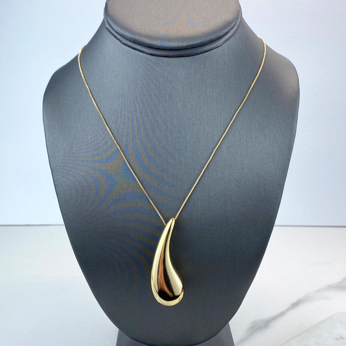 18k Gold Filled 49mm Teardrop Charm Necklace, with 18 Inches Box Chain, Chunky Drop Shape Necklace, Wholesale Jewelry