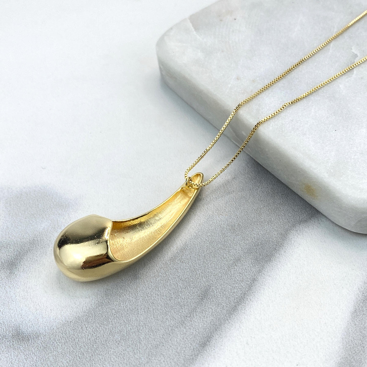 18k Gold Filled 49mm Teardrop Charm Necklace, with 18 Inches Box Chain, Chunky Drop Shape Necklace, Wholesale Jewelry