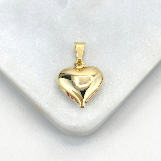 18k Gold Filled Puffed Puf 3D 18mm Heart Charm Pendant, Romantic Jewelry, Wholesale Jewelry Making Supplies