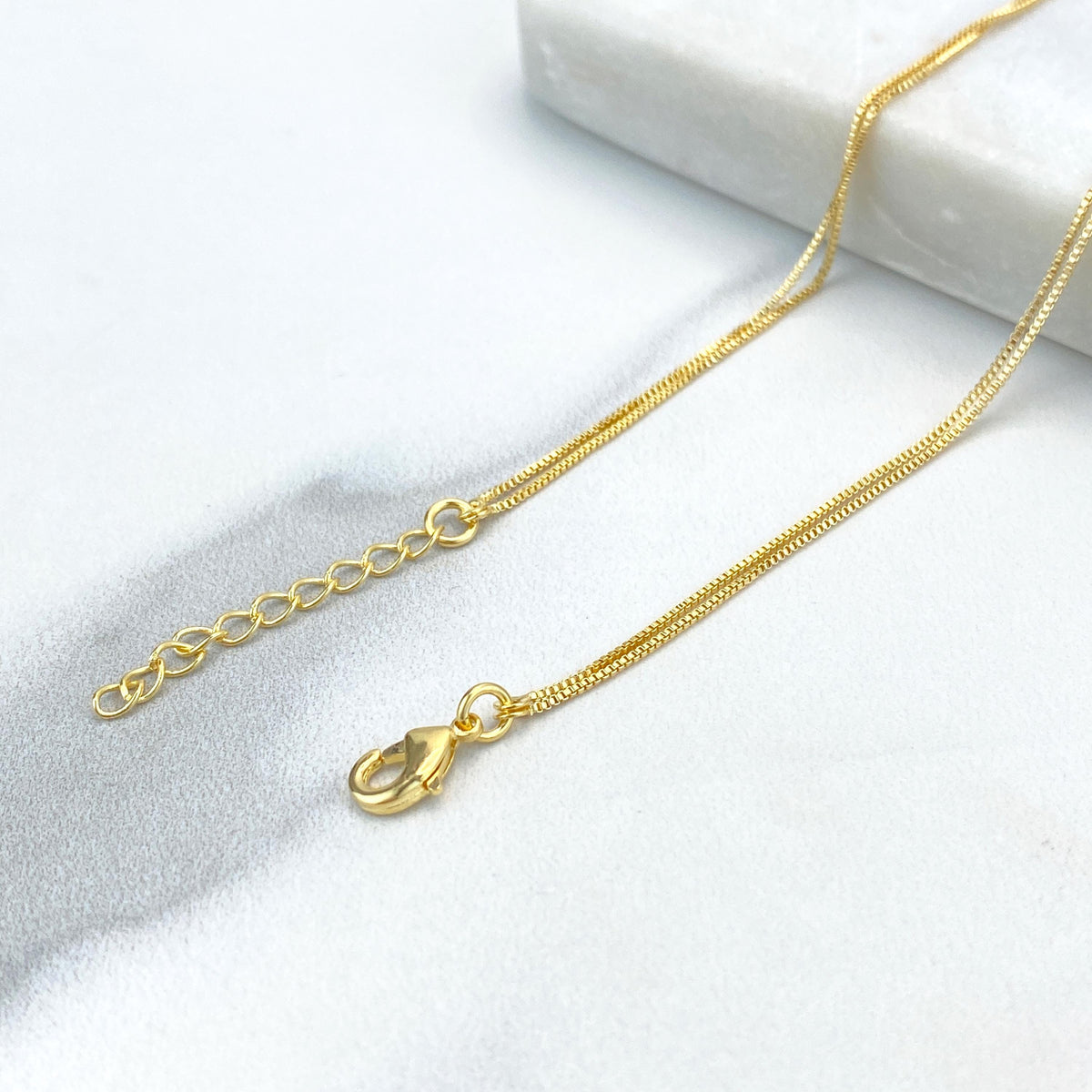 18k Gold Filled Double Necklace with Heart & Ribbon Bow Charm featuring Micro Pave, 17 inches and 19 Inches Long, Wholesale Jewelry