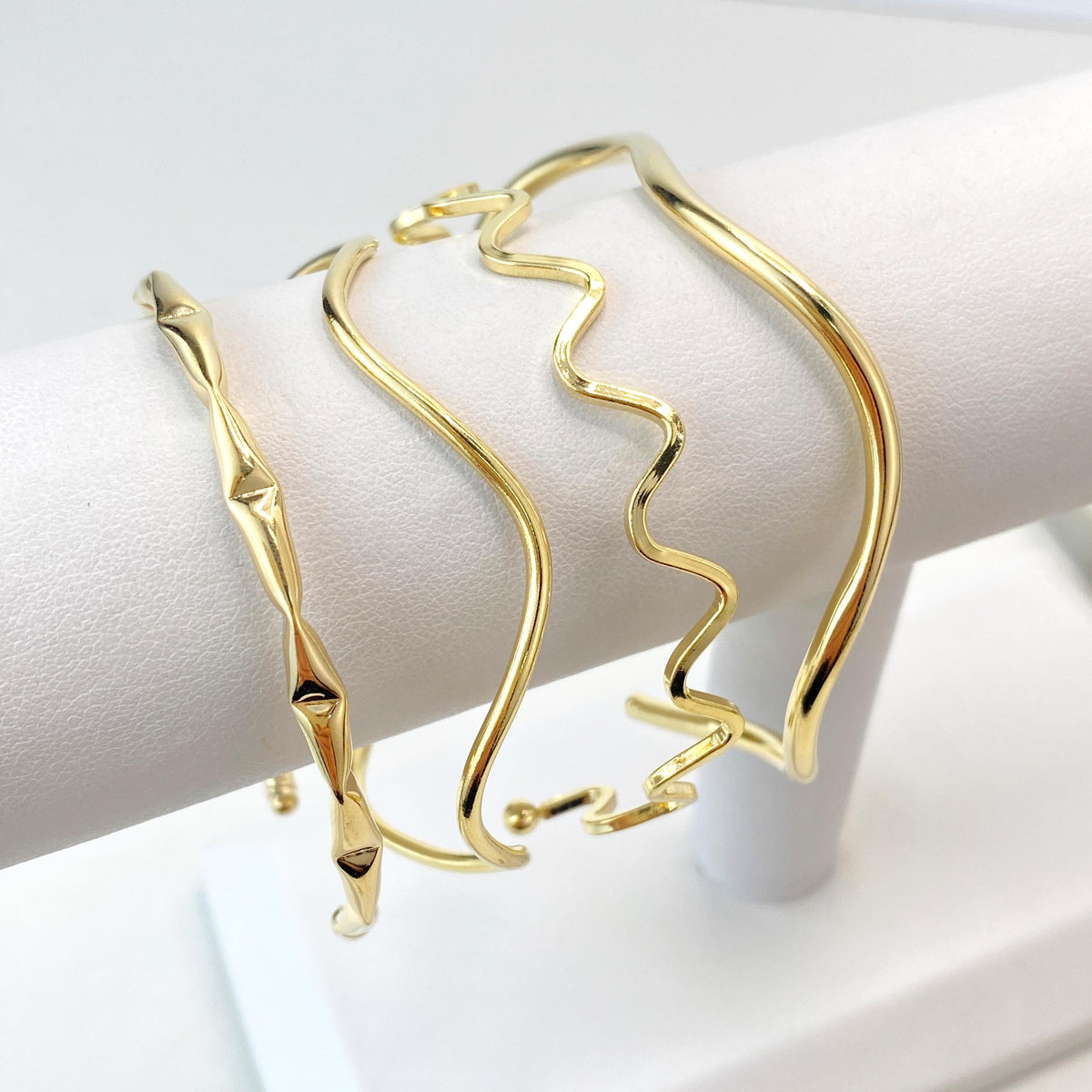 18k Gold Filled Adjustable Irregular Bracelets, Modern Minimalist Cuff Bracelets, 04 different styles, Wholesale Jewelry