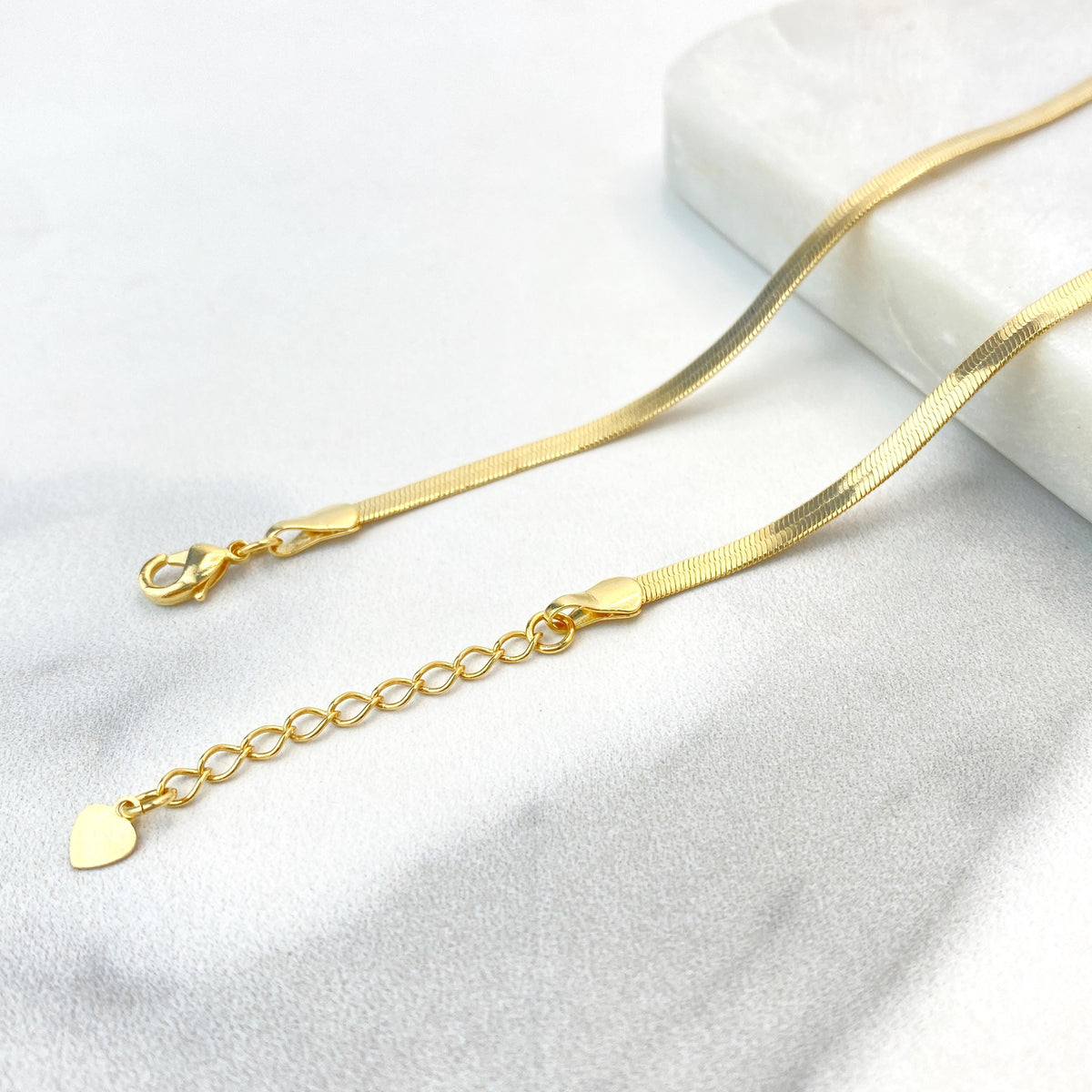 18k Gold Filled 3mm Herringbone Snake Chain with White Cubic Zirconia Details, Necklace or Bracelet with Extender, Wholesale Jewelry