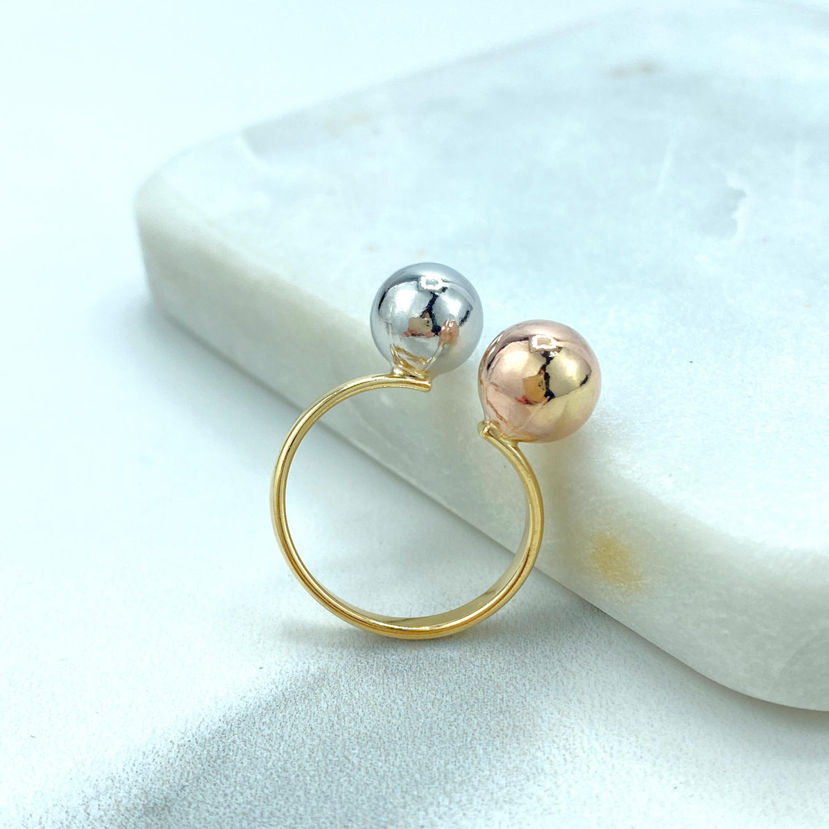 18k Gold Filled Adjustable Front Double Ball Ring, Gold, Silver or Three Tone, Adjustable Ball Ring, Wholesale Jewelry