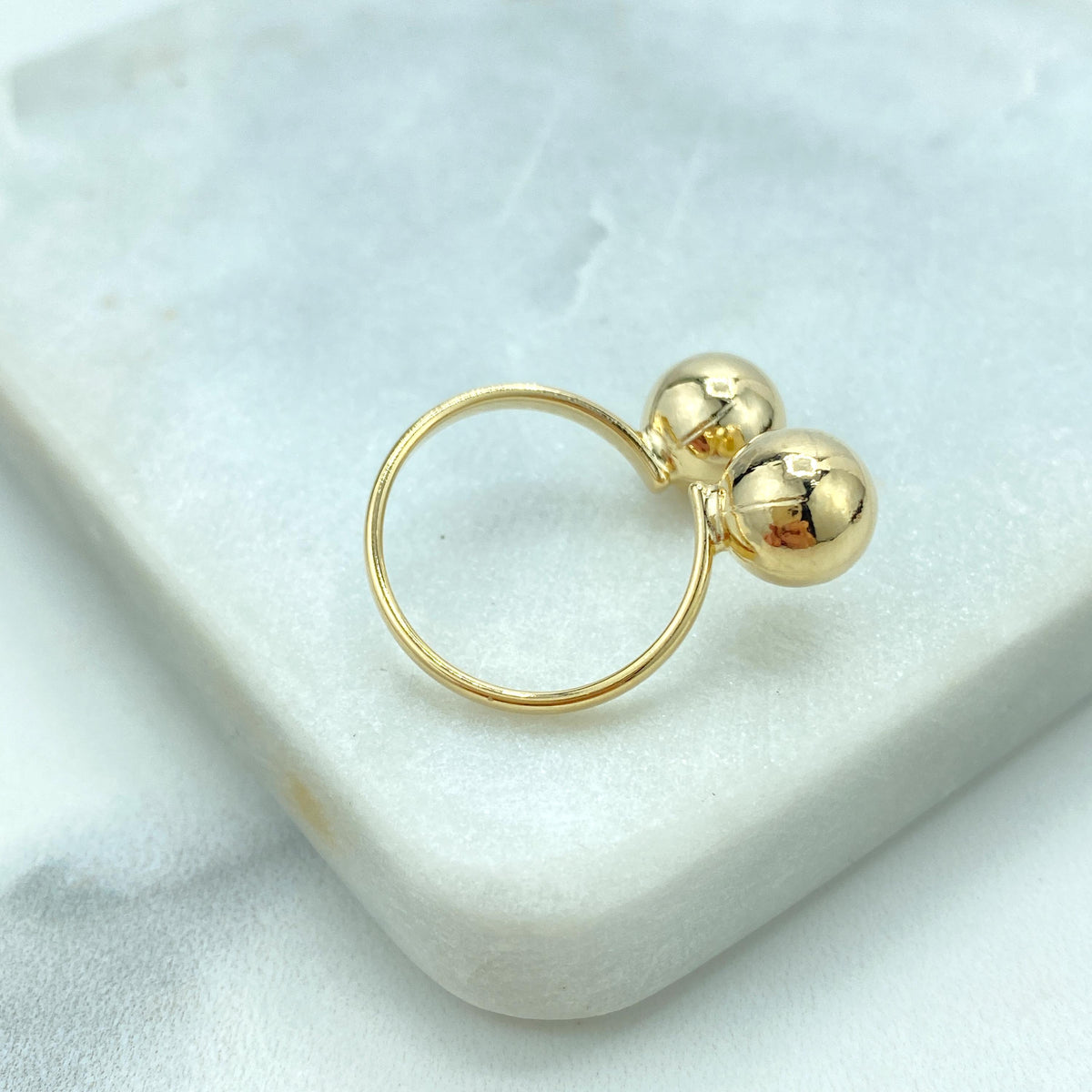 18k Gold Filled Adjustable Front Double Ball Ring, Gold, Silver or Three Tone, Adjustable Ball Ring, Wholesale Jewelry