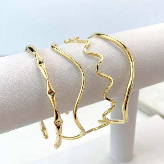 18k Gold Filled Adjustable Irregular Bracelets, Modern Minimalist Cuff Bracelets, 04 different styles, Wholesale Jewelry