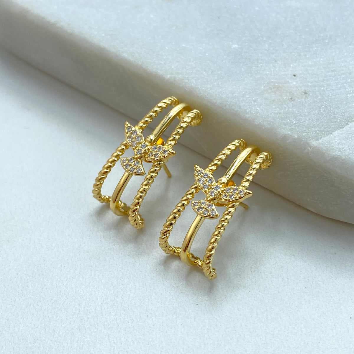 18k Gold Field Twisted Lines with Dove featuring Micro Cubic Zirconia Earrings, Bird Stud Earrings, Trendy Jewelry, Wholesale Jewelry
