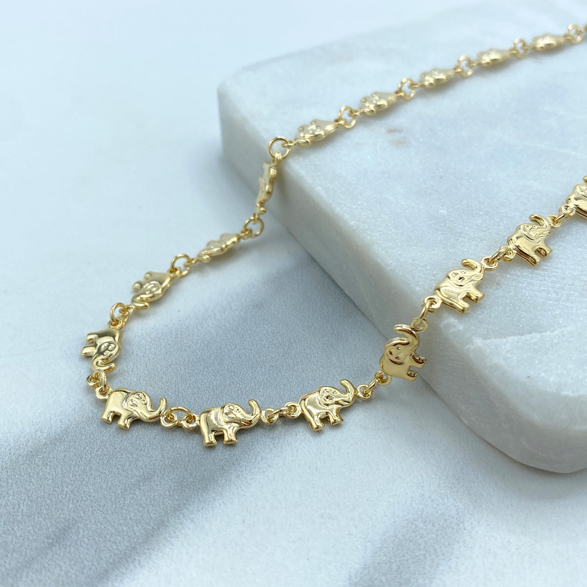 18k Gold Filled 3D Puffed Elephants Linked Chain or Bracelet, Hollow & Lightweight Link Chain, Sold as a Set or Separately,Wholesale Jewelry