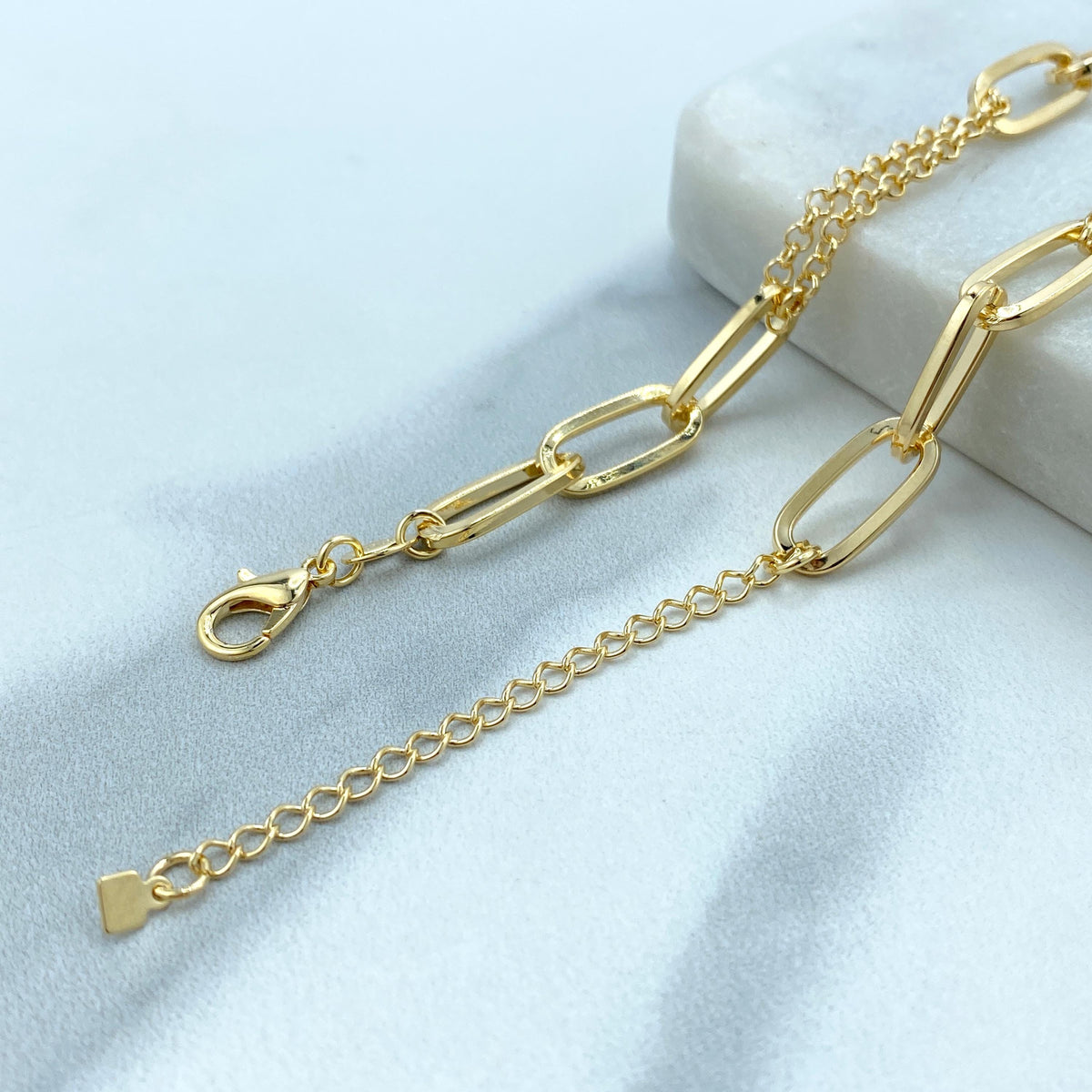 18k Gold Filled 7mm Paperclip Chain and Double Rolo Chain Linked Necklace or Bracelet with Extender, Specialty Chain, Wholesale Jewelry