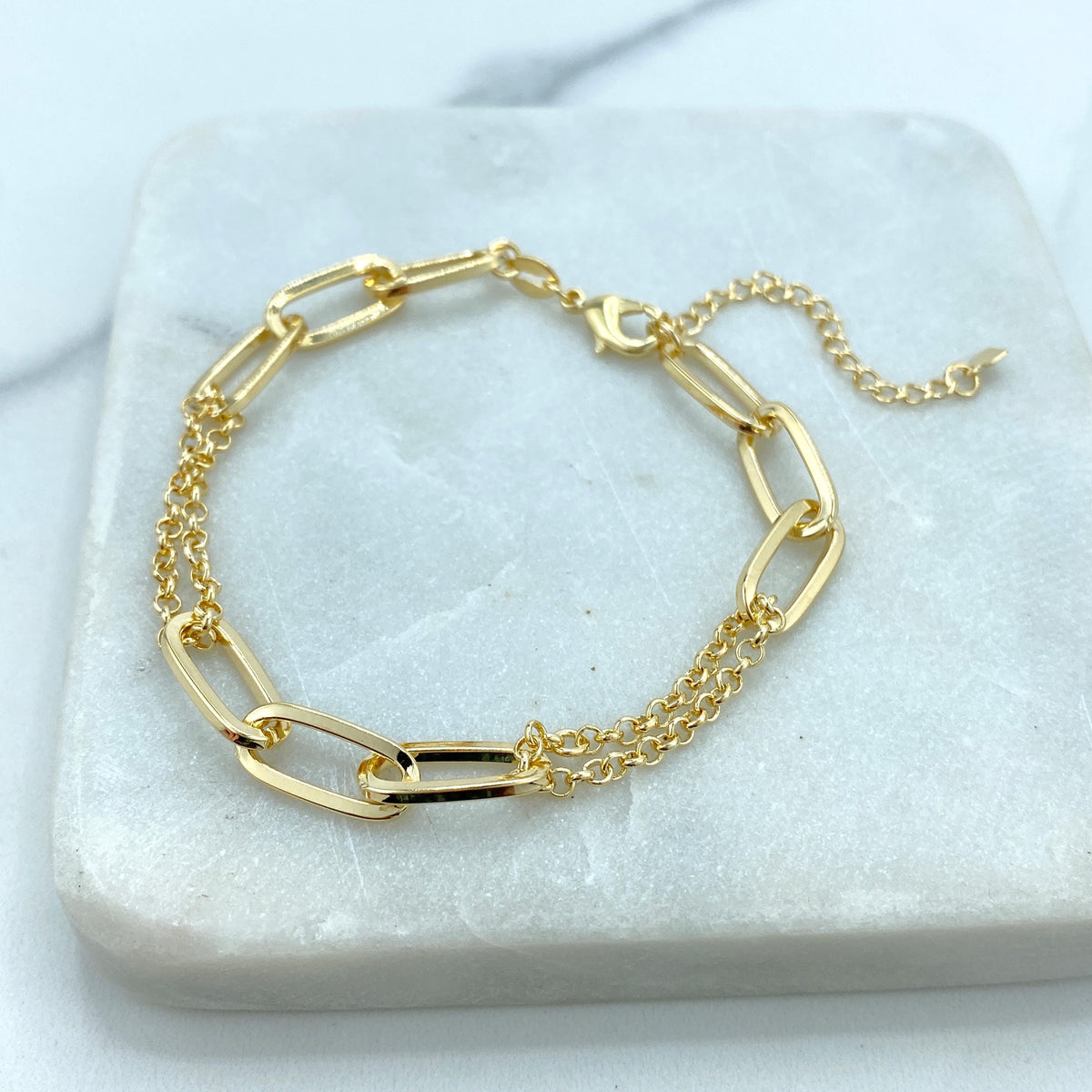 18k Gold Filled 7mm Paperclip Chain and Double Rolo Chain Linked Necklace or Bracelet with Extender, Specialty Chain, Wholesale Jewelry