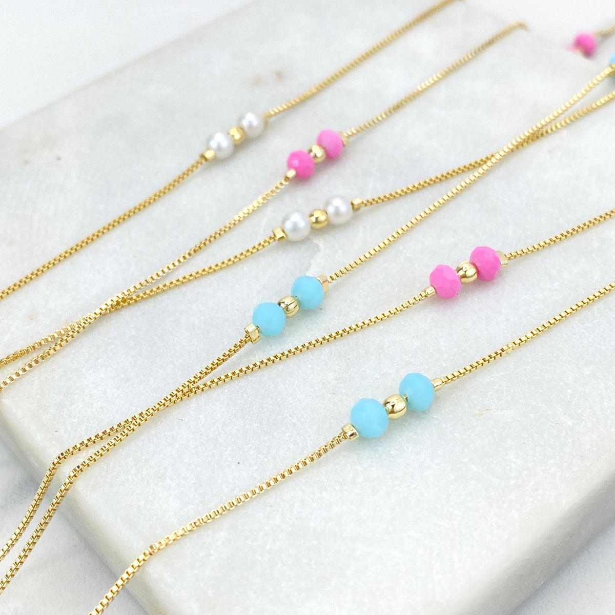 18k Gold Filled Pastel Colored Beads Rosary with Miraculous Virgin Charm, Christian Catholic Rosary, Pink, Blue, or Pearl, Wholesale Jewelry