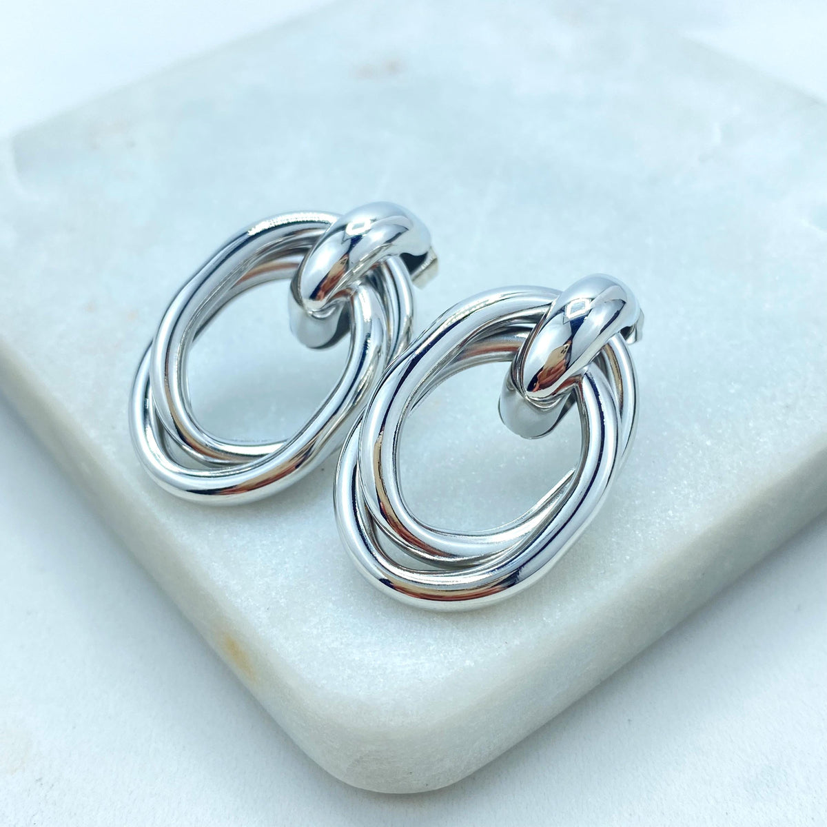 Silver Filled Chunky Triple Twisted Oval Layer Earrings, Trendy Earrings, Wholesale Jewelry