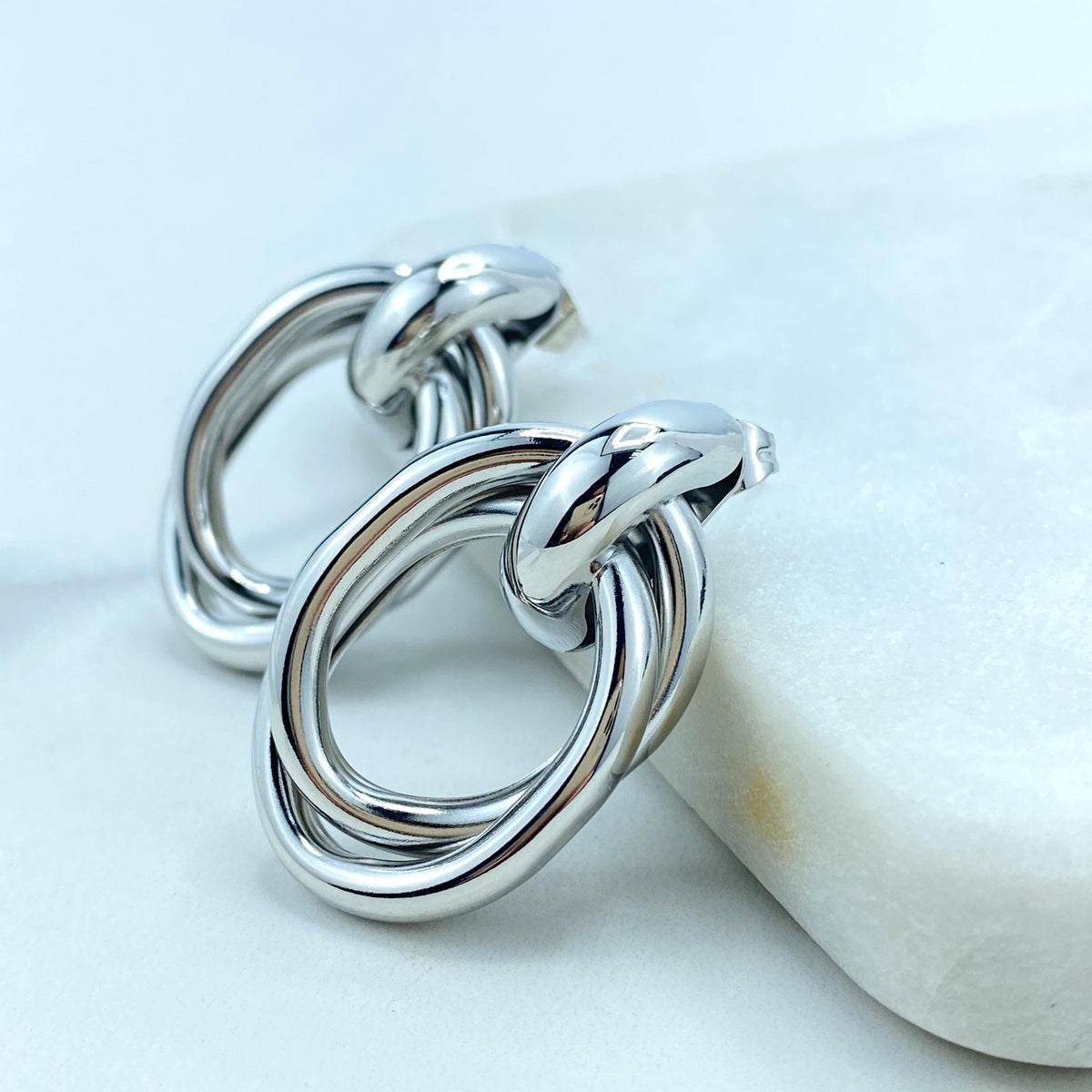 Silver Filled Chunky Triple Twisted Oval Layer Earrings, Trendy Earrings, Wholesale Jewelry