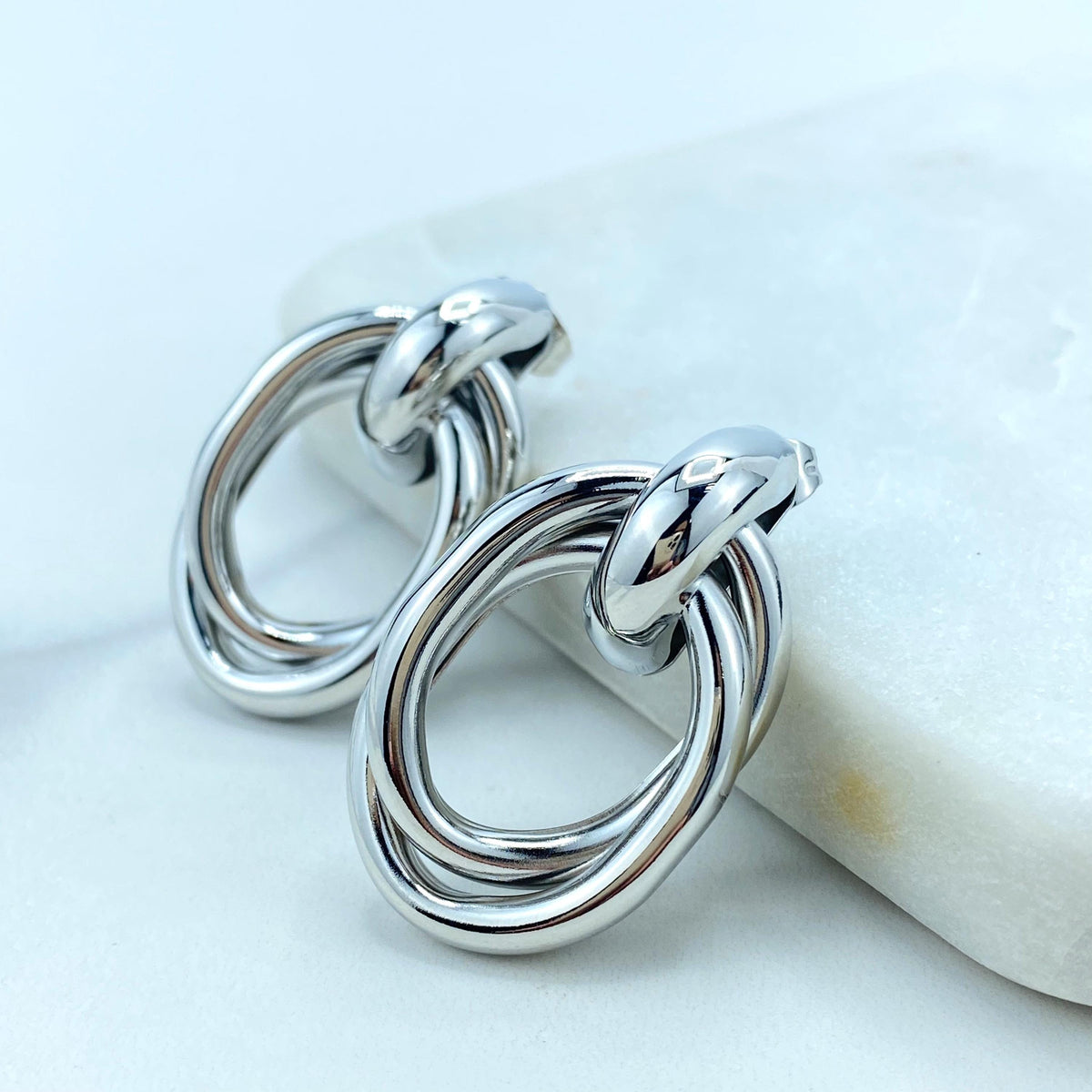 Silver Filled Chunky Triple Twisted Oval Layer Earrings, Trendy Earrings, Wholesale Jewelry