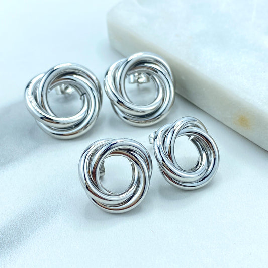 Silver Filled Chunky Triple Twisted Circle Layer Earrings, Trendy Earrings, Wholesale Jewelry