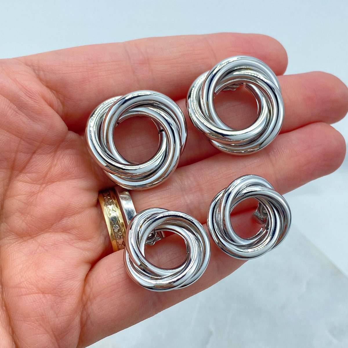 Silver Filled Chunky Triple Twisted Circle Layer Earrings, Trendy Earrings, Wholesale Jewelry