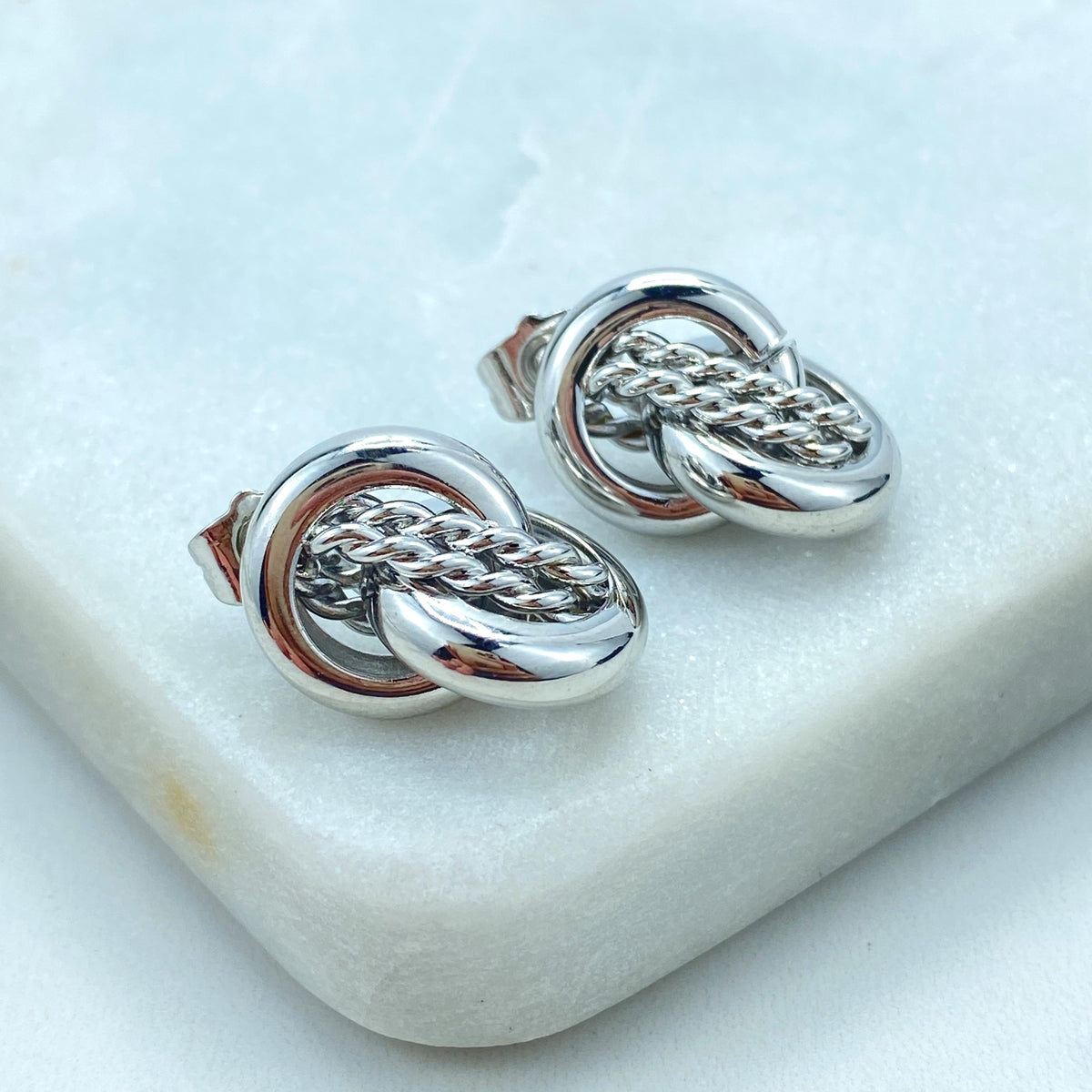 Silver Filled Chunky Knot and Twisted Earrings, Braided Chain and Twisted Circles Earrings, Trendy Earrings, Wholesale Jewelry