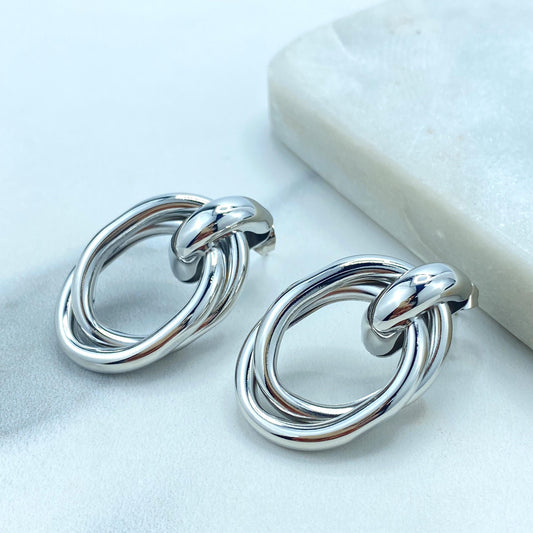 Silver Filled Chunky Triple Twisted Oval Layer Earrings, Trendy Earrings, Wholesale Jewelry
