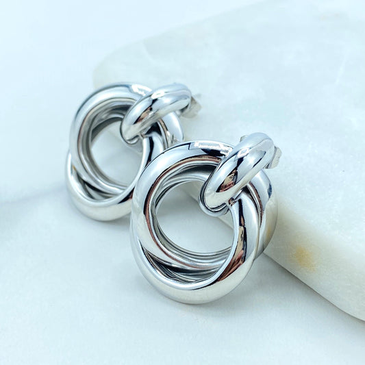 Silver Filled Chunky Triple Twisted Circle Layer Earrings, Trendy Earrings, Wholesale Jewelry