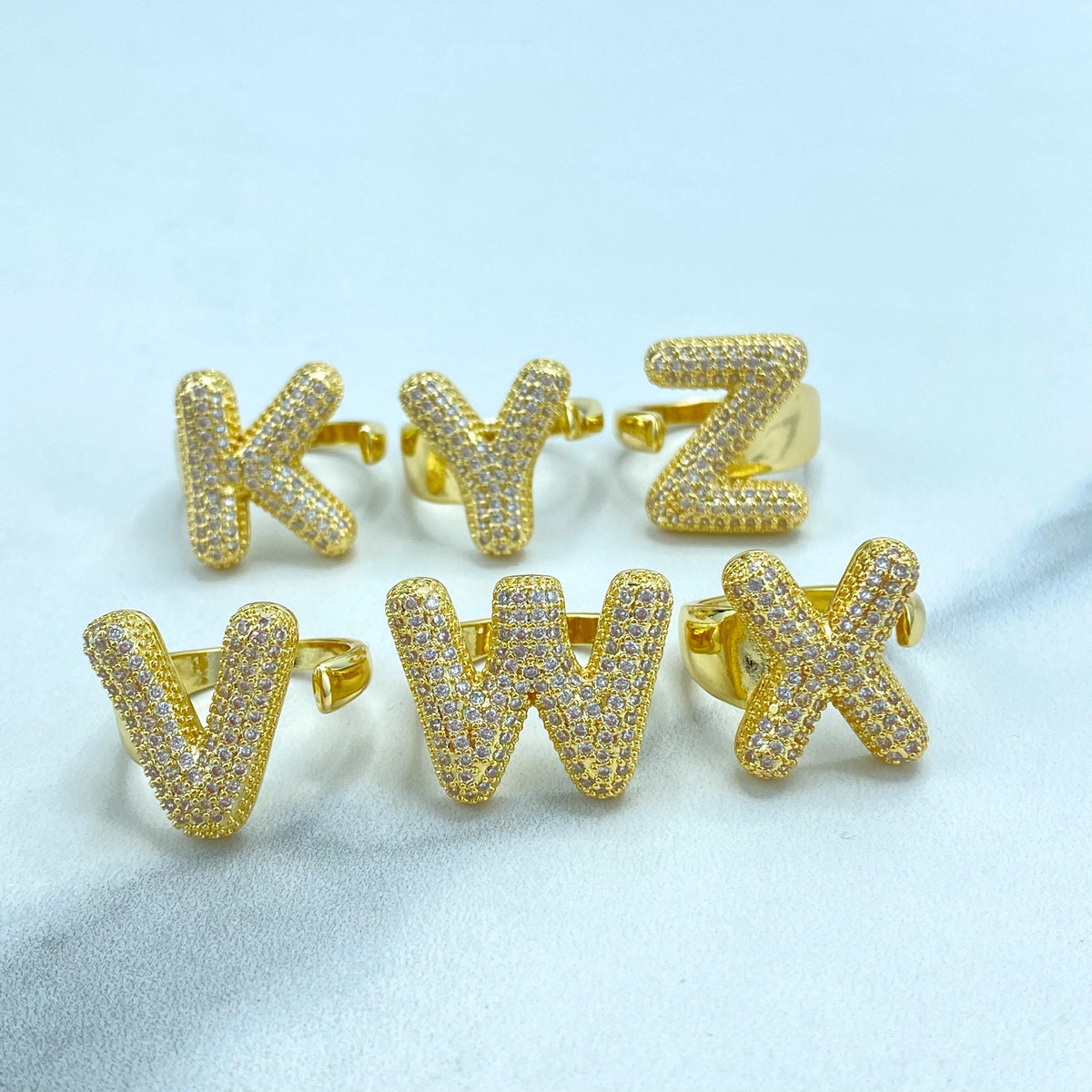 18k Gold Filled Chunky Ballon Letter Ring, Initial Ring for Women, Cubic Zirconia Initial Rings, Adjustable Gold Puffy Initial Ring