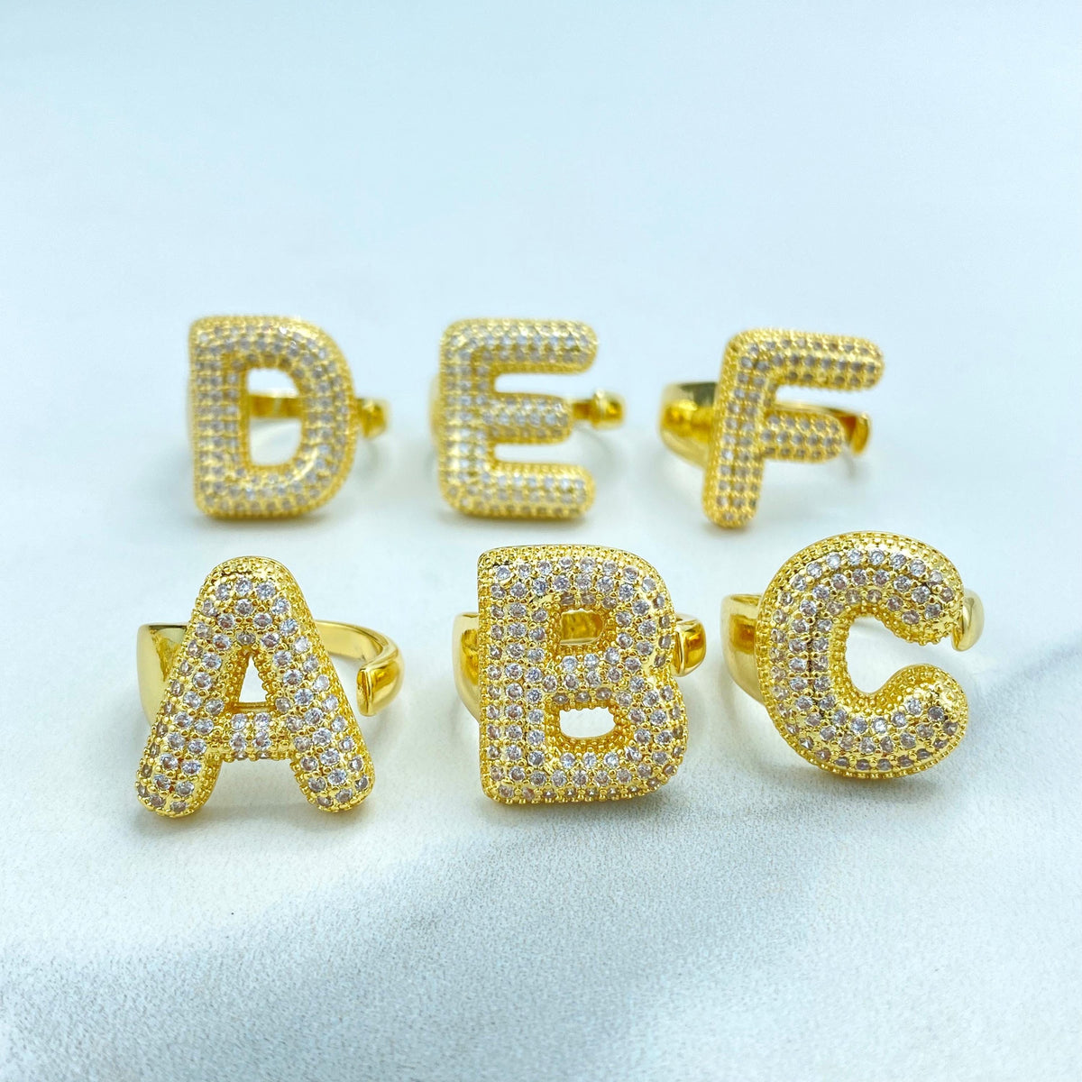 18k Gold Filled Chunky Ballon Letter Ring, Initial Ring for Women, Cubic Zirconia Initial Rings, Adjustable Gold Puffy Initial Ring