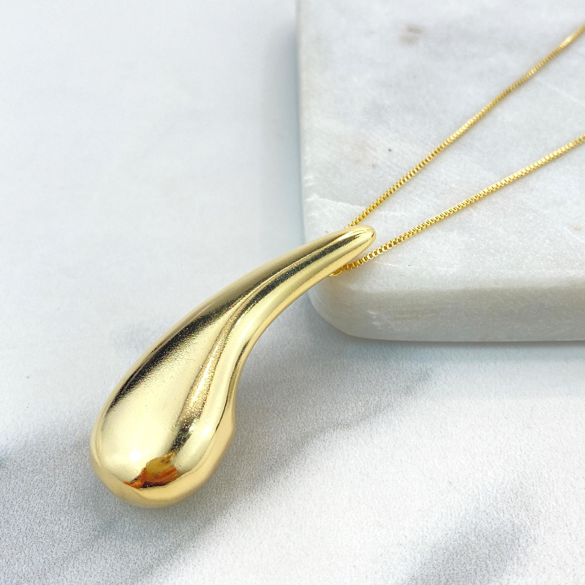 18k Gold Filled 49mm Teardrop Charm Necklace, with 18 Inches Box Chain, Chunky Drop Shape Necklace, Wholesale Jewelry