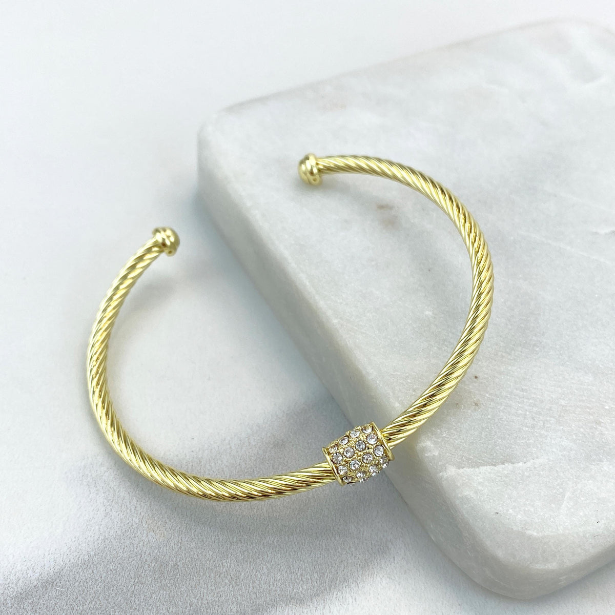 18k Gold Filled or Silver Filled Cable Cuff Bracelets with Charm featuring Micro Pave Cubic Zirconia, Adjustable Bracelet, Wholesale Jewelry