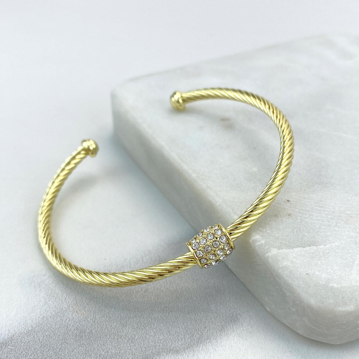 18k Gold Filled or Silver Filled Cable Cuff Bracelets with Charm featuring Micro Pave Cubic Zirconia, Adjustable Bracelet, Wholesale Jewelry