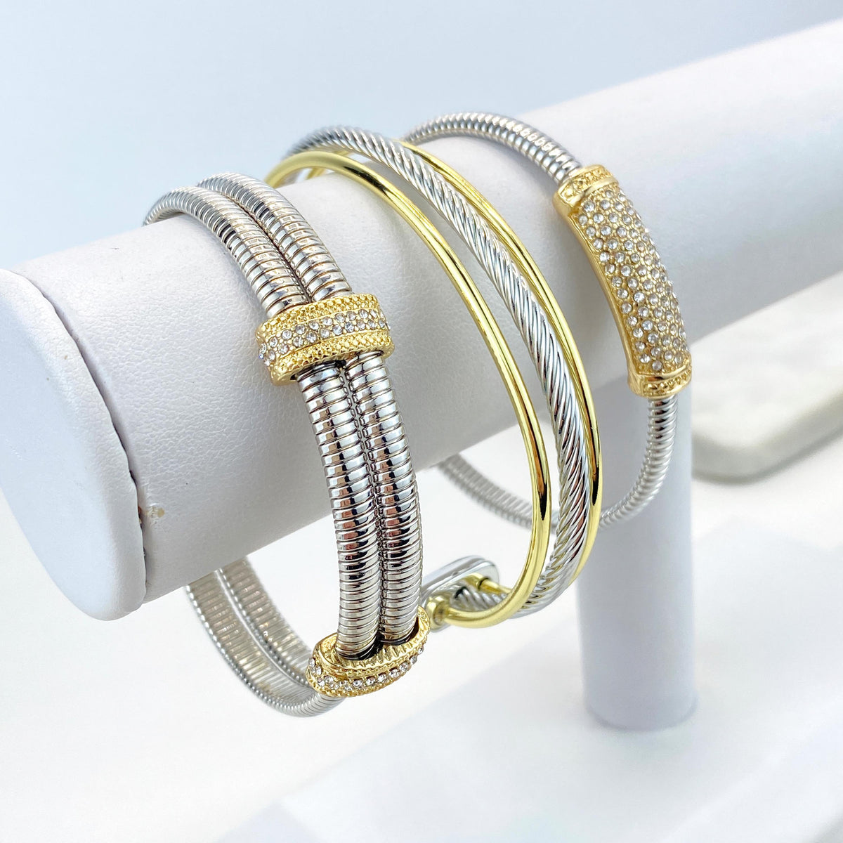 18k Gold Filled and Silver Filled Cable Cuff Bracelets, Lines, Cubic Zirconia Large Charms, Double Cubic Zirconia Charm, Wholesale Jewelry