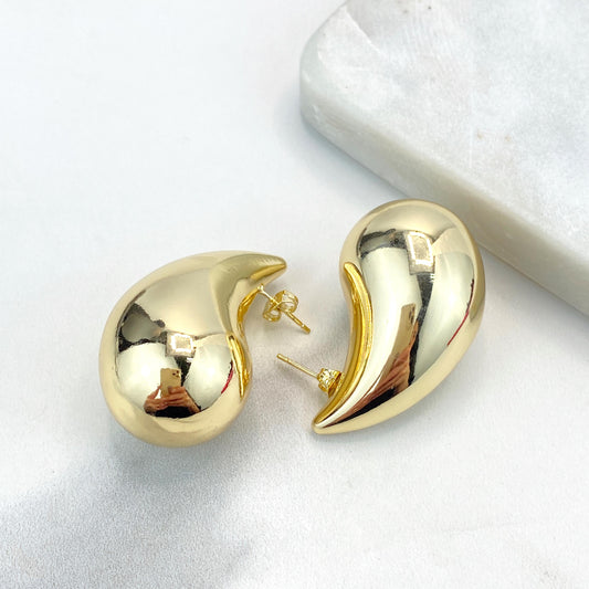 18k Gold Filled Gold Dome Earrings, 43mm Chunky Vintage Drop Shape Earrings, Teardrop Puffed Earrings, Wholesale Jewelry
