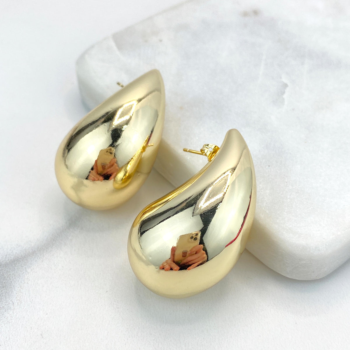 18k Gold Filled Gold Dome Earrings, 43mm Chunky Vintage Drop Shape Earrings, Teardrop Puffed Earrings, Wholesale Jewelry