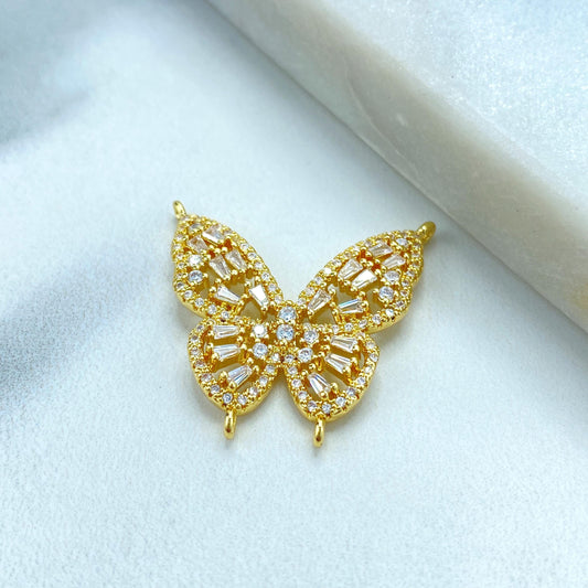 18k Gold Filled White Cubic Zirconia Butterfly Charm, DIY Butterfly Pendant, DIY Cutout Butterfly with CZ Charm, 4 Bails, Wholesale Jewelry