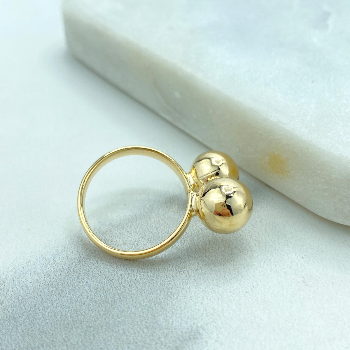 18k Gold Filled Adjustable Front Double Ball Ring, Gold, Silver or Three Tone, Adjustable Ball Ring, Wholesale Jewelry