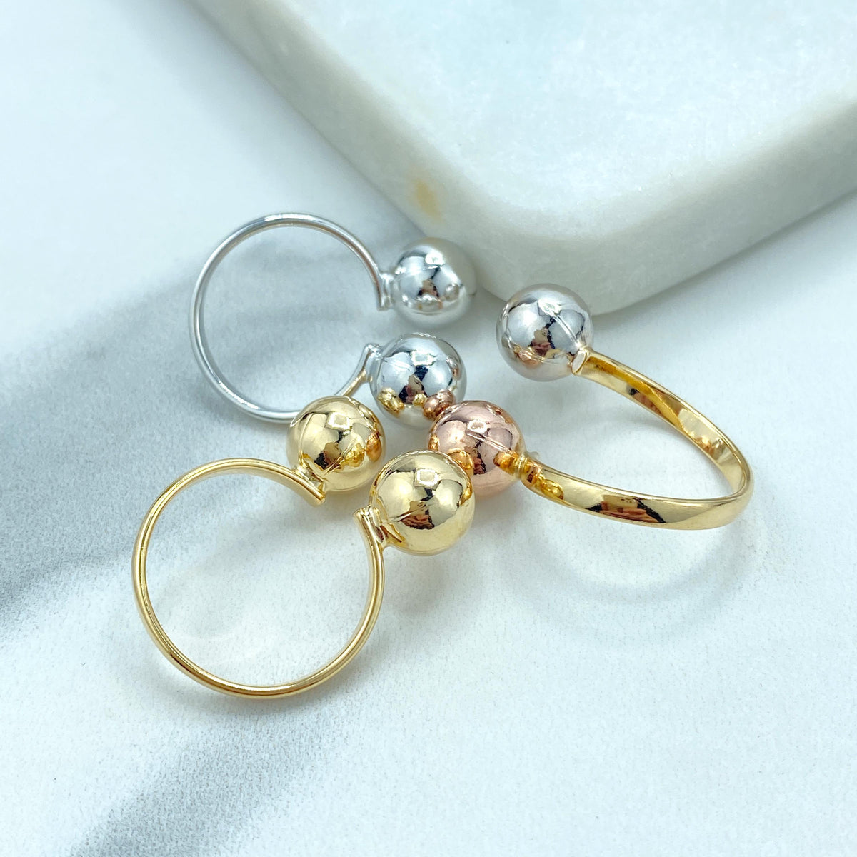 18k Gold Filled Adjustable Front Double Ball Ring, Gold, Silver or Three Tone, Adjustable Ball Ring, Wholesale Jewelry