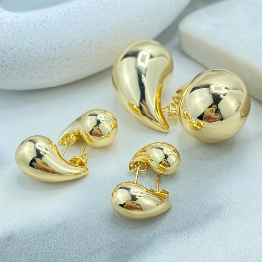 18k Gold Filled Gold Dome Earrings, Chunky Vintage Drop Shape Earrings, Teardrop Puffed Earrings, Wholesale Jewelry