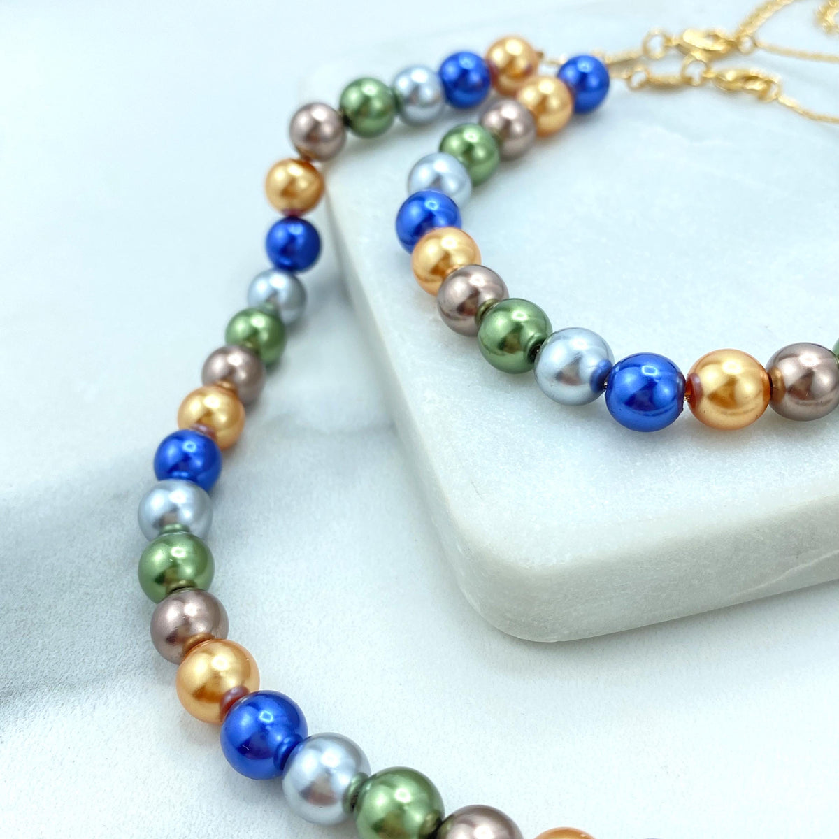 18k Gold Filled Multicolor Simulated Pearl Necklace or Bracelet, Timeless Jewelry, Buy as a set or individually, Wholesale Jewelry