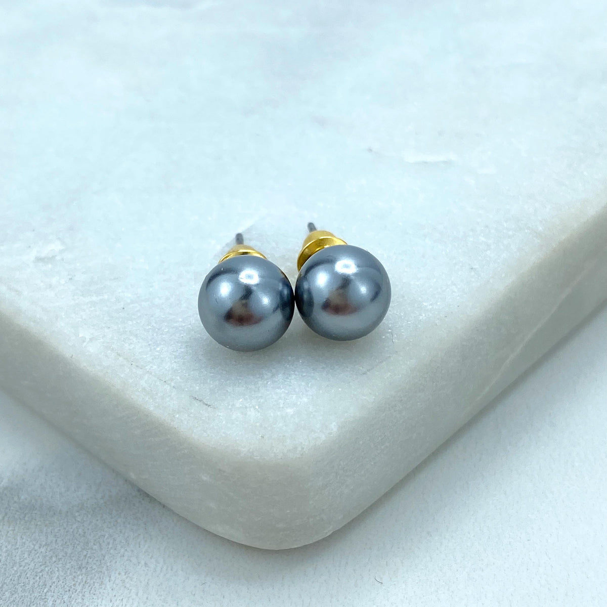 Stainless Steel 8mm Simulated Grey Pearl Stud Earrings, Timeless Jewelry, Wholesale Jewelry