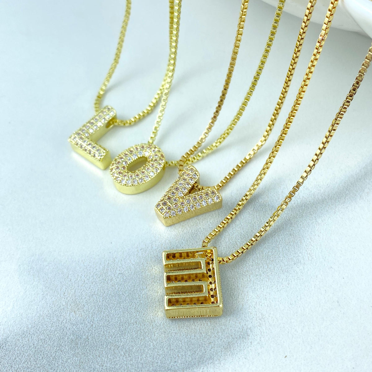 14k Gold Plated Chunky Ballon Letter Necklace, Initial Necklace for Women, Cubic Zirconia Initial Necklace, Wholesale Jewelry
