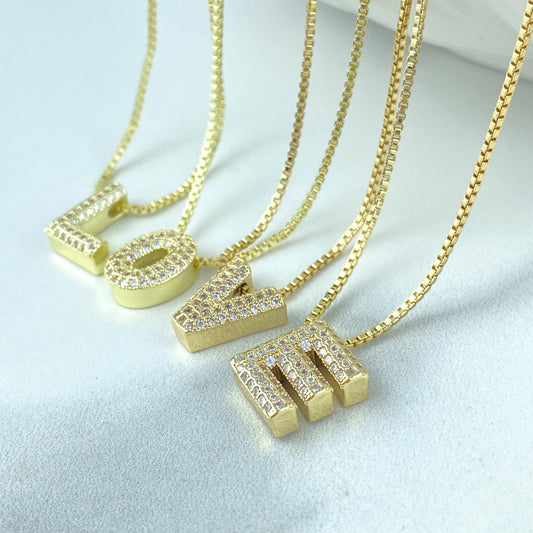 14k Gold Plated Chunky Ballon Letter Necklace, Initial Necklace for Women, Cubic Zirconia Initial Necklace, Wholesale Jewelry