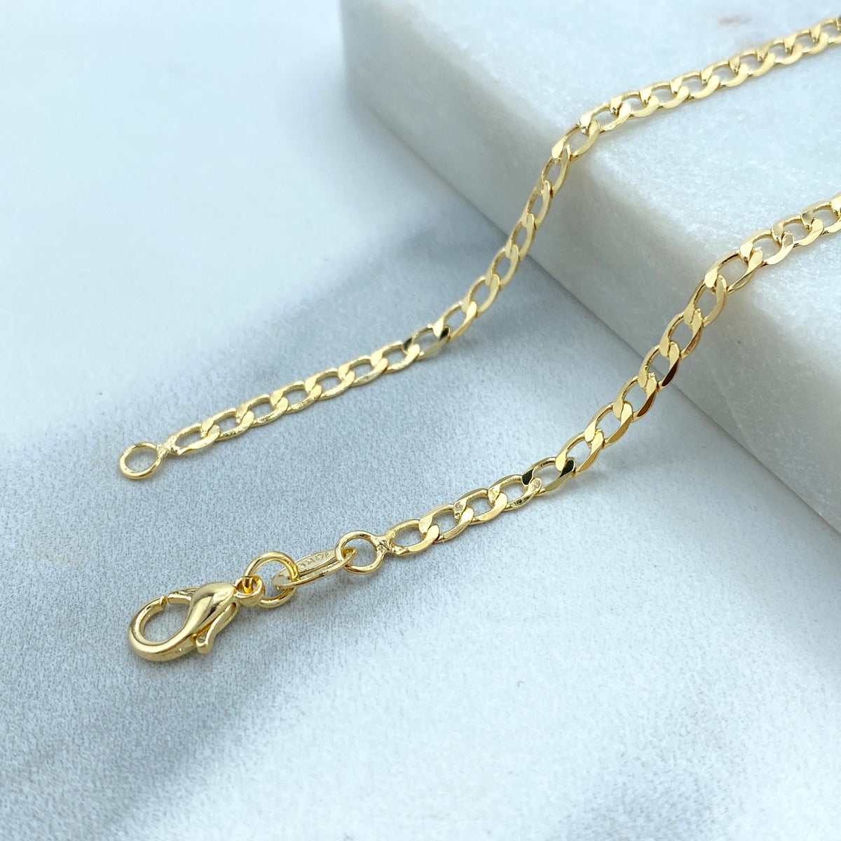 18k Gold Filled 4mm Diamond Cut Style Curb Link Chain with Seashells, 18 Inches Long, Cuban Link Chain Necklace, Wholesale Jewelry