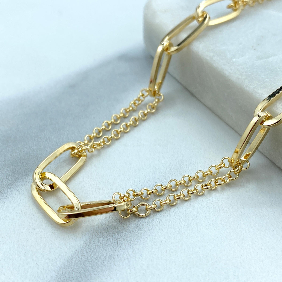 18k Gold Filled 7mm Paperclip Chain and Double Rolo Chain Linked Necklace or Bracelet with Extender, Specialty Chain, Wholesale Jewelry