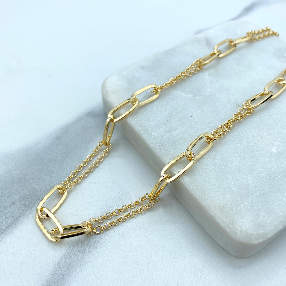 18k Gold Filled 7mm Paperclip Chain and Double Rolo Chain Linked Necklace or Bracelet with Extender, Specialty Chain, Wholesale Jewelry