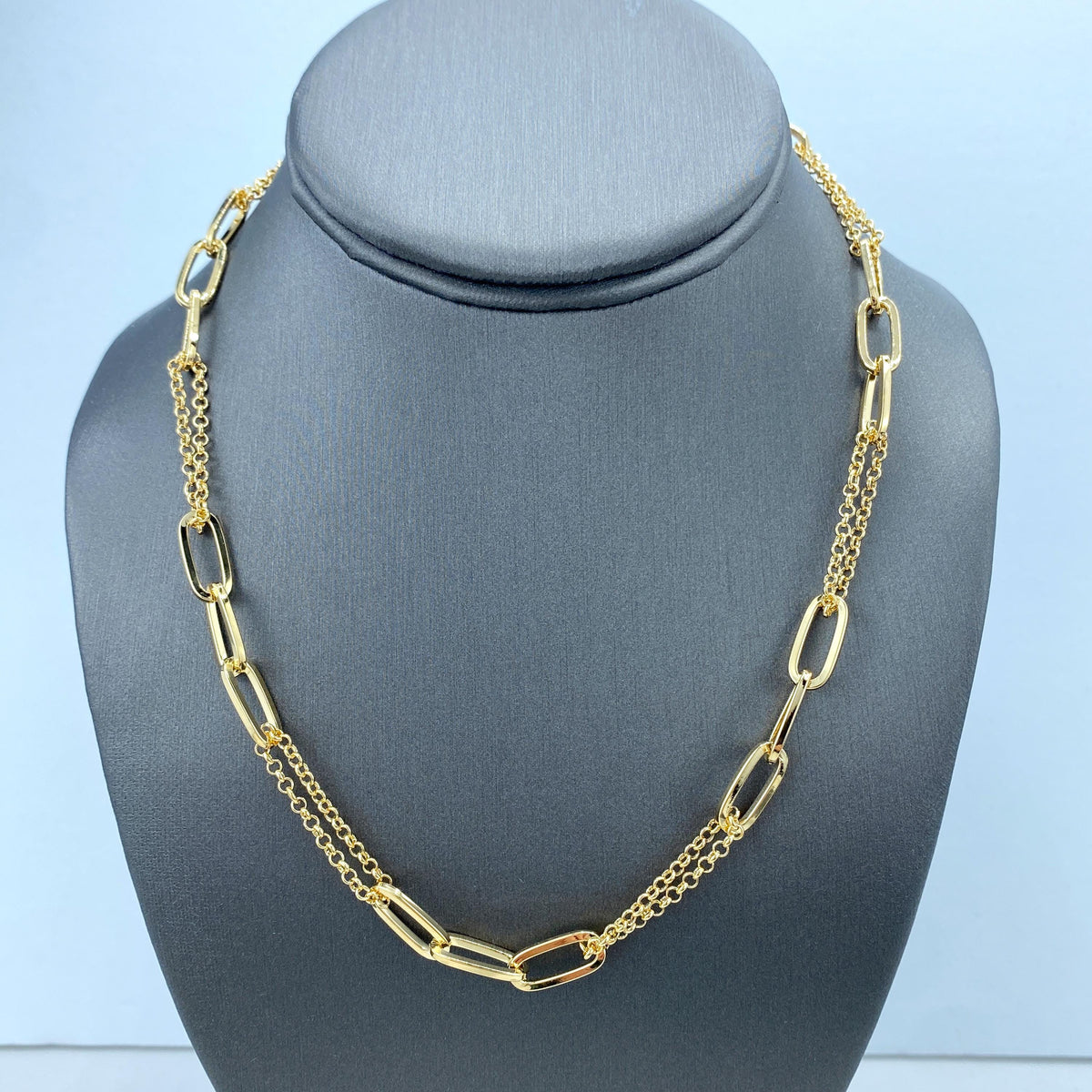 18k Gold Filled 7mm Paperclip Chain and Double Rolo Chain Linked Necklace or Bracelet with Extender, Specialty Chain, Wholesale Jewelry